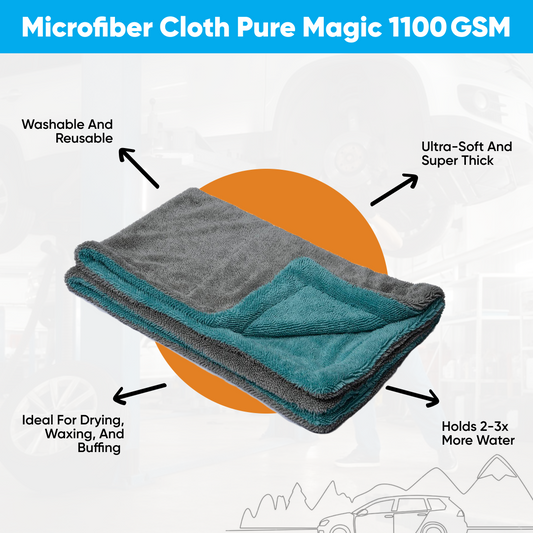 Microfiber Cloth For Car - Puremagic 1100 Gsm Twisted Loop Super Absorbent Towel